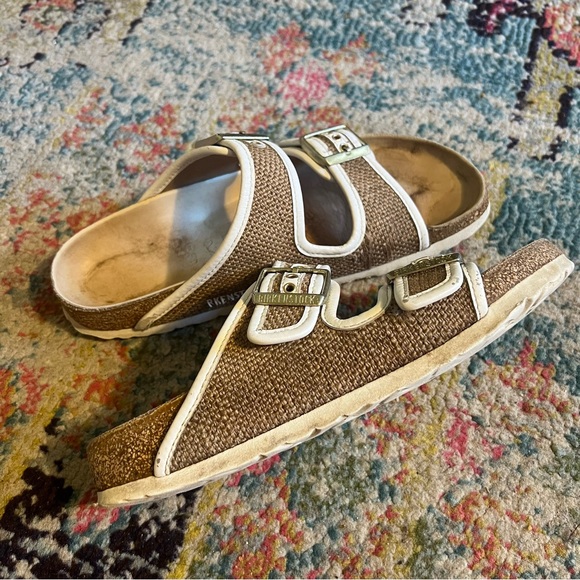 Birkenstock Arizona Textile Natural Jute White Sandals - Picture 2 of 8